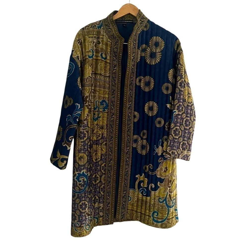 1990's ELLEN TRACY by LINDA ALLARD pattern puffy 100 % Silk Coat Jacket Open